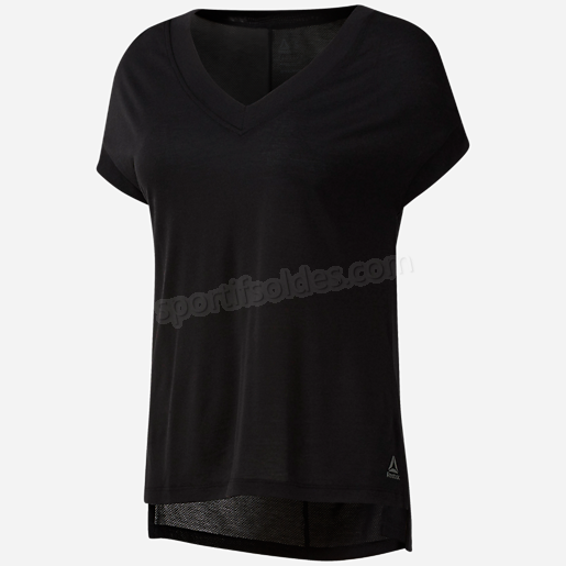 T shirt de training manches courtes femme Workout Ready Supremium Detail NOIR REEBOK Soldes En Ligne - -1