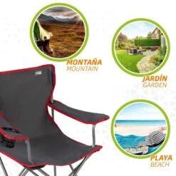 AKTIVE - Chaise Pliante Camping 64,50x49,50x82 Cm, Gris Foncé Et Rouge -Magasin De Sport aktive chaise pliante camping 6450x4950x82 cm gris fonce et rouge 4