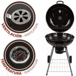 Barbecue Portable Rond Au Charbon De Bois Avec Couvercle Aktive -Magasin De Sport barbecue portable rond au charbon de bois avec couvercle aktive 2