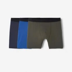 Decathlon Lot De 3 Boxers Respirants En Microfibre Homme - Bleu Foncé/bleu/kaki