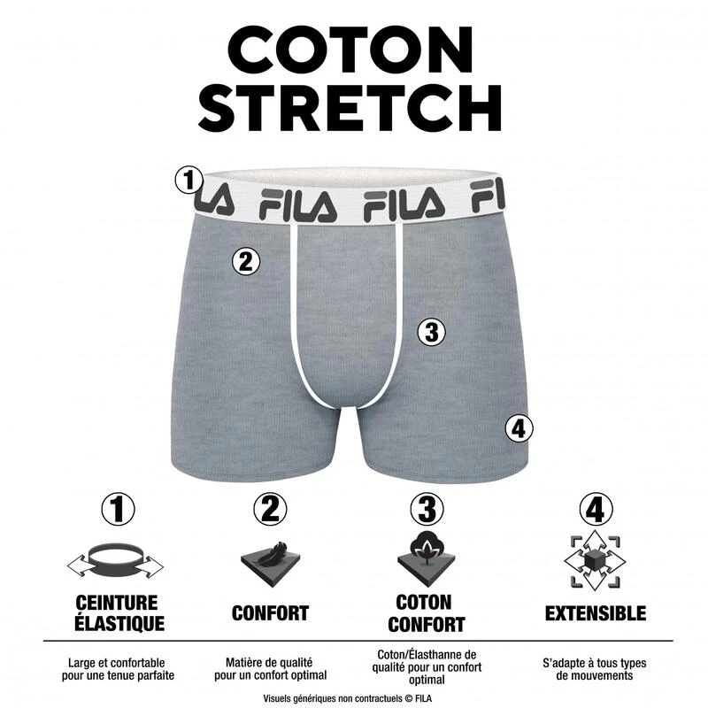 Fila Lot De 4 Boxers Coton Homme FU5040 Uni 2 Fila Lot De 4 Boxers Coton Homme FU5040 Uni – Image 2
