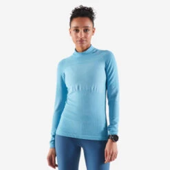 TEE SHIRT MANCHES LONGUES RUNNING SANS COUTURES FEMME - KIPRUN SKINCARE BLEU